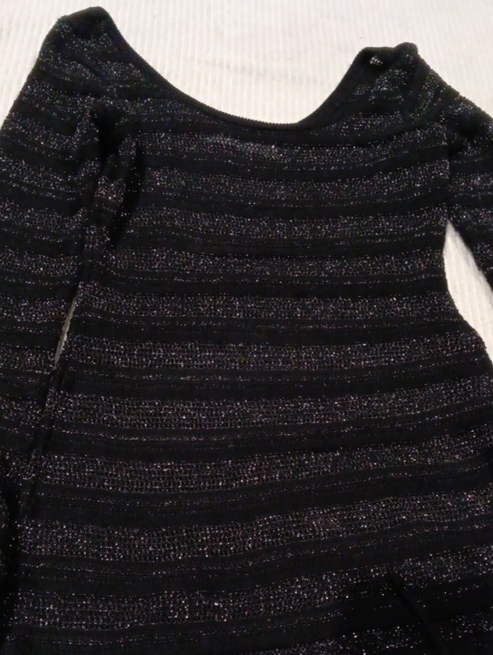 Dior Black Off-the-Shoulder Sweater with Silver Sparkle Stripes